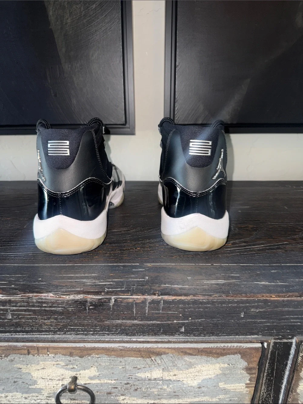 Jordan Black Patent Leather High-Top Sneakers with Icy Sole